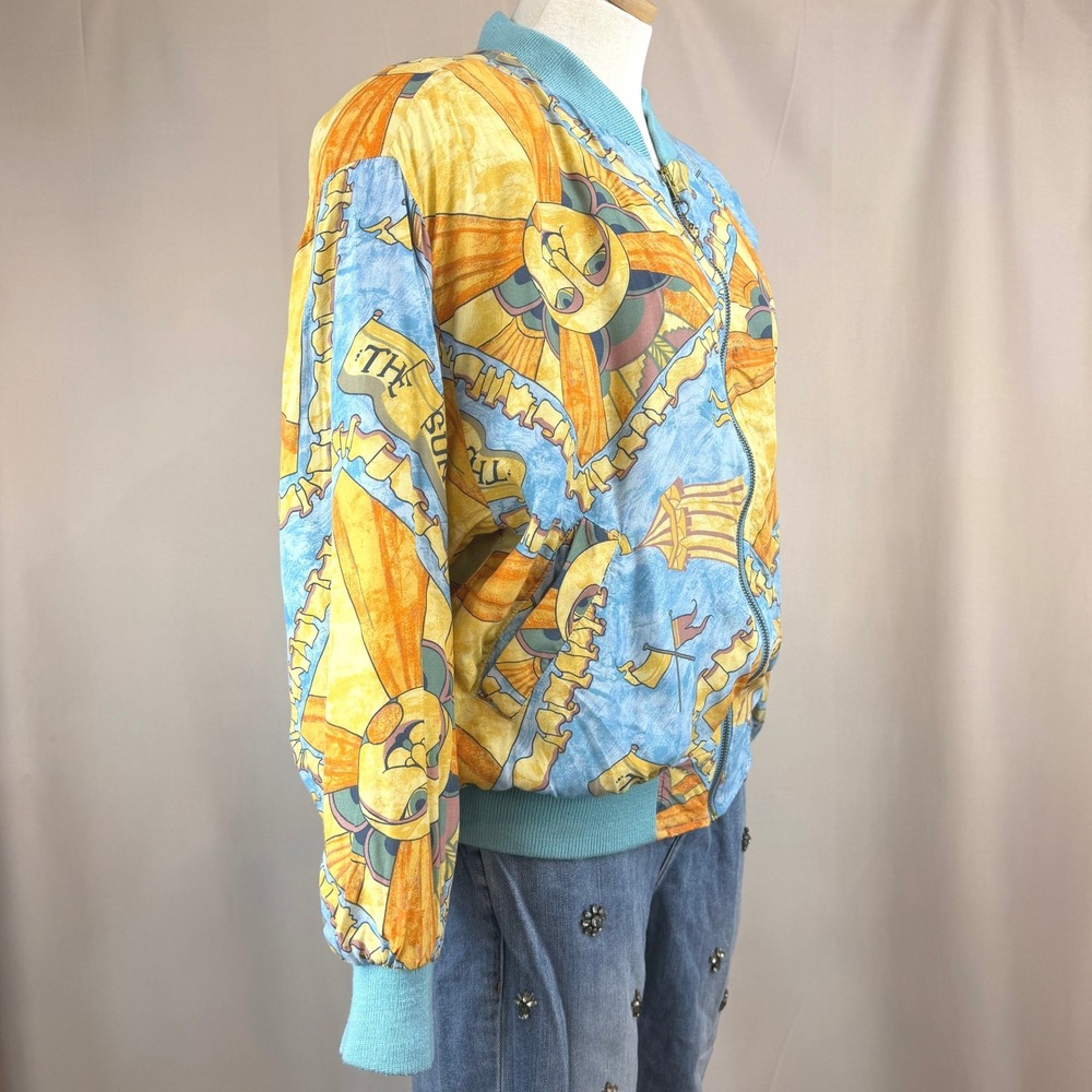 Vintage 80s MULBERRY STREET Womens (M) Bomber Jacket Coastal Aztec Sun mobwife - Picture 3 of 10